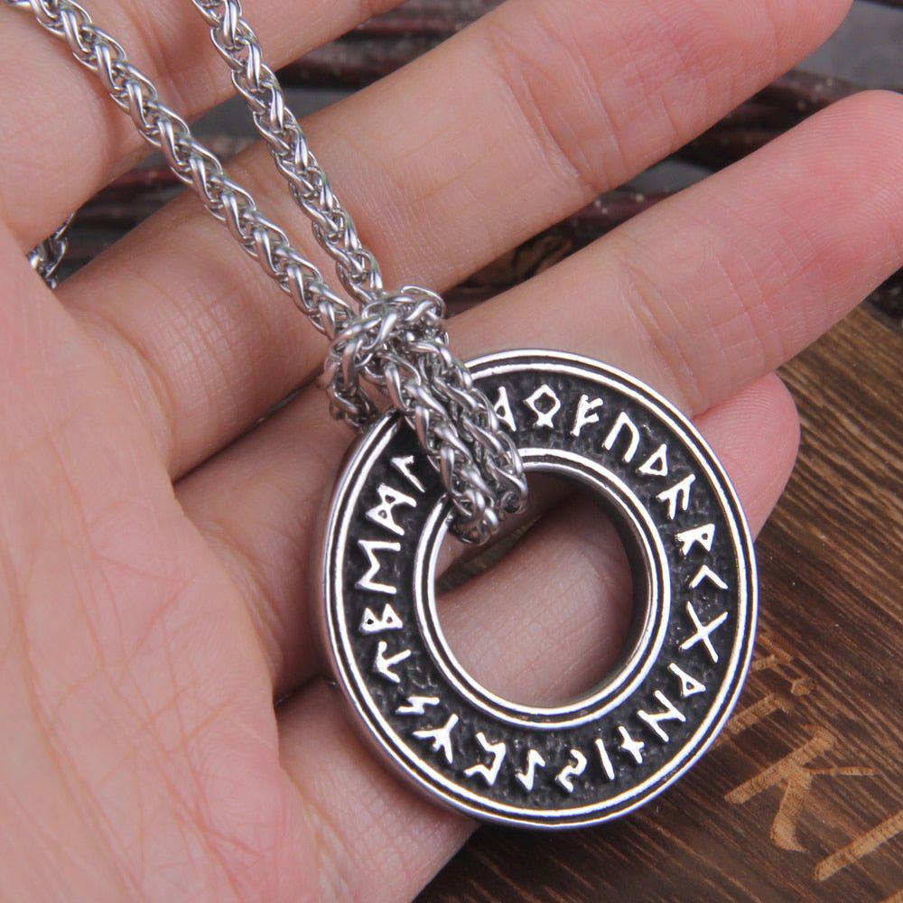 Viking Futhark Runic Circle Pendant Necklace