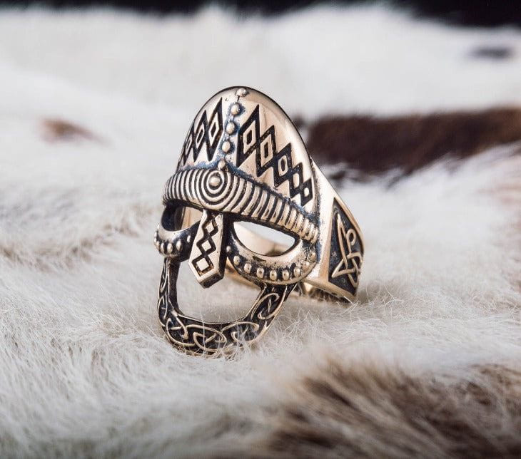 Viking Helmet Ring Bronze Unique Handmade Jewelry-2