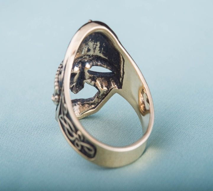 Viking Helmet Ring Bronze Unique Handmade Jewelry-5