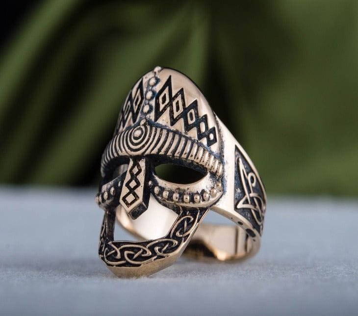 Viking Helmet Ring Bronze Unique Handmade Jewelry-6