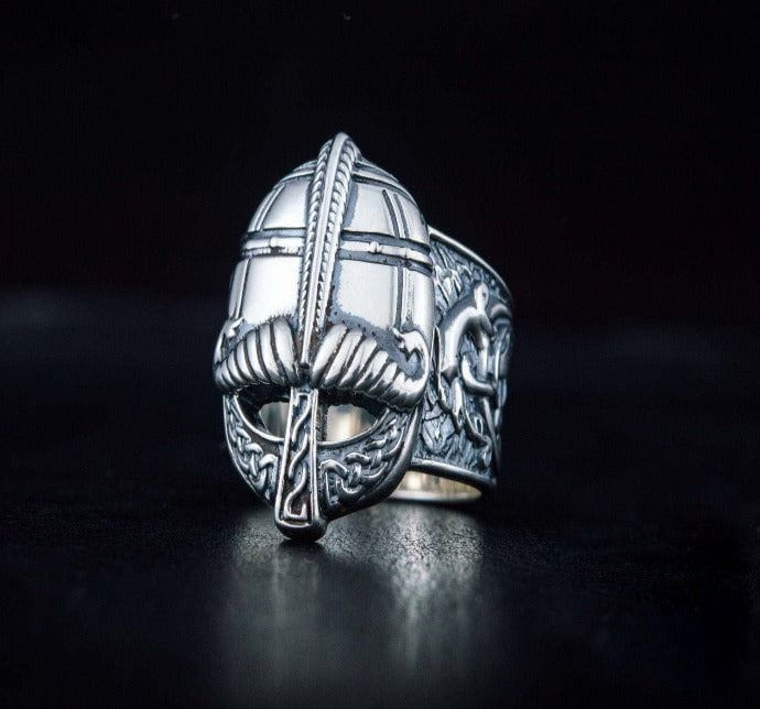 Viking Helmet with Ornament Sterling Silver Unique Ring-1