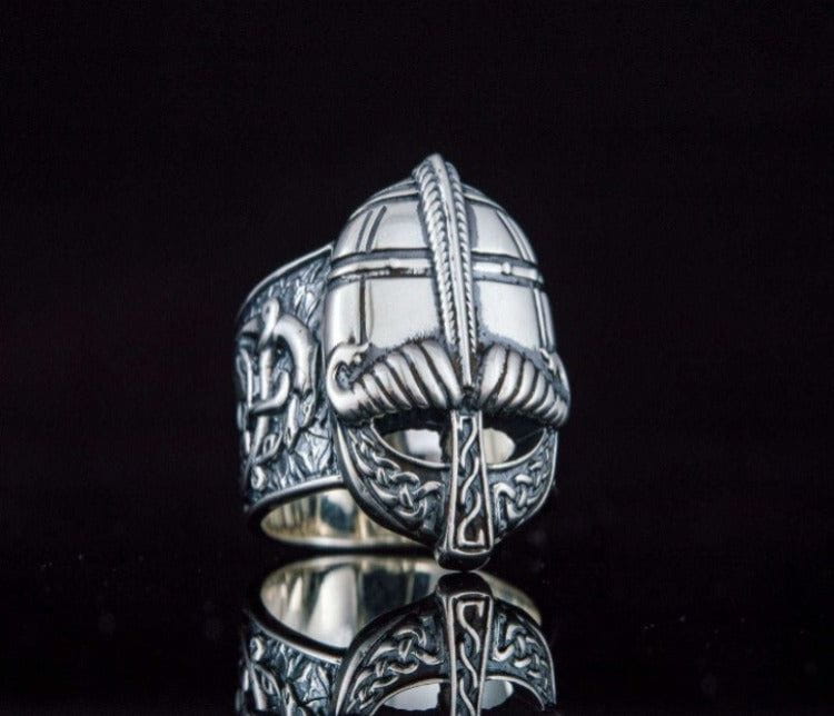 Viking Helmet with Ornament Sterling Silver Unique Ring-5