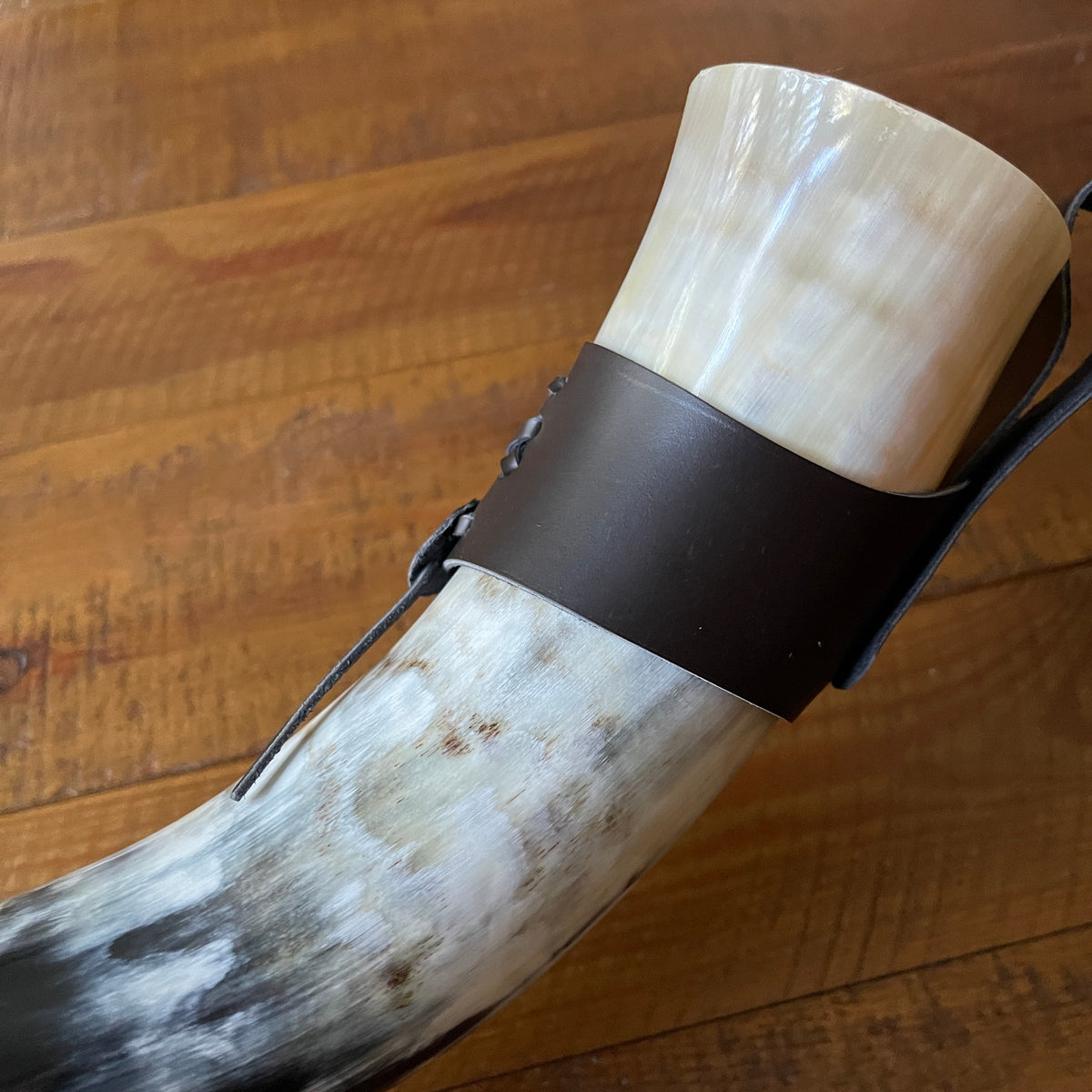 Natural Hand Crafted Viking Horn with Belt Loop and Iron Display Stand