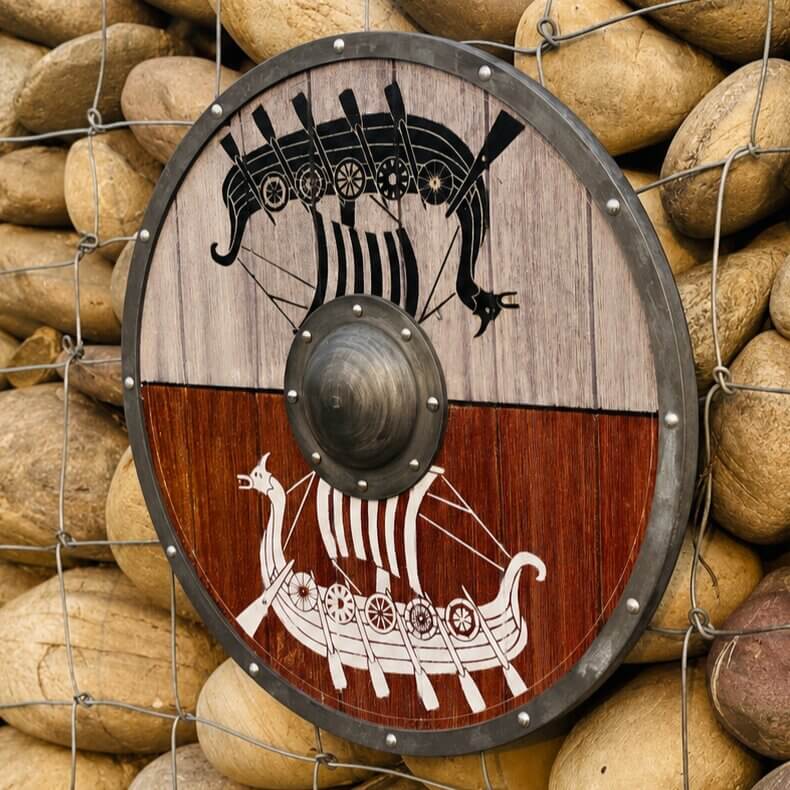 Viking Longship Round Shield | Dual-Tone Wood & Aluminum