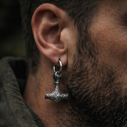Viking Mjolnir Hammer Drop Earring