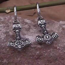 Viking Mjölnir Hoop Earrings | Tyr's Rune & Valknut Detail