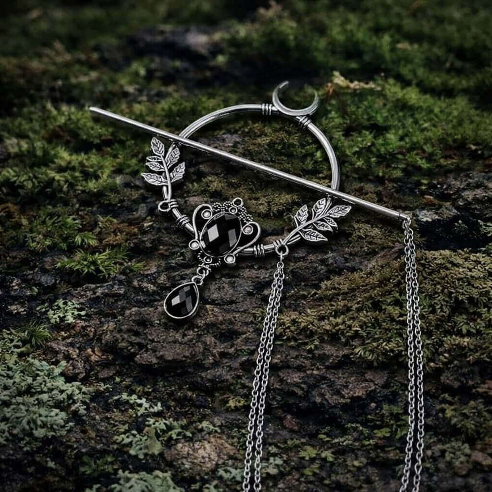 Viking Moonleaf Chain Hair Clip