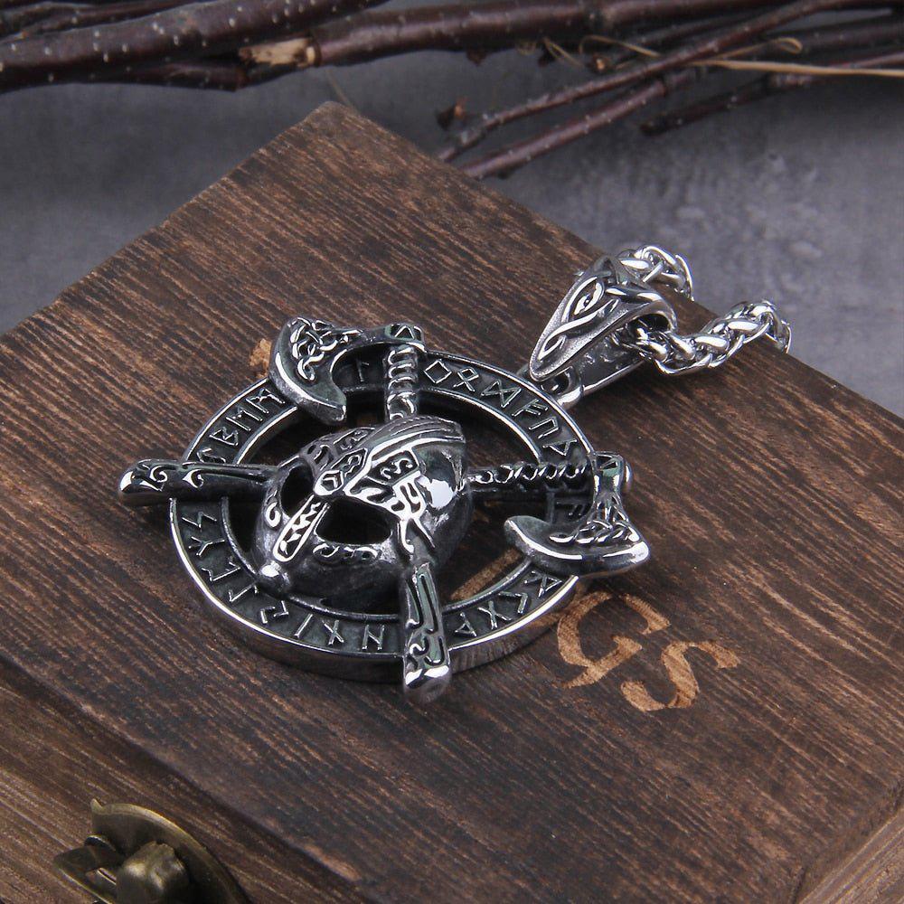 Viking Necklace And Ring Set - Helmet with Cross Axes-6