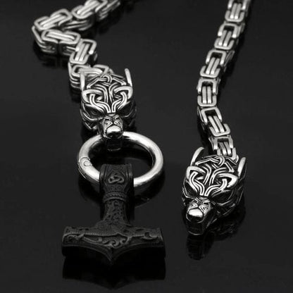 Fenrir Sun-Eater Wolf of Ragnarok Mjolnir King’s Chain from VikingWarriorShirts.com