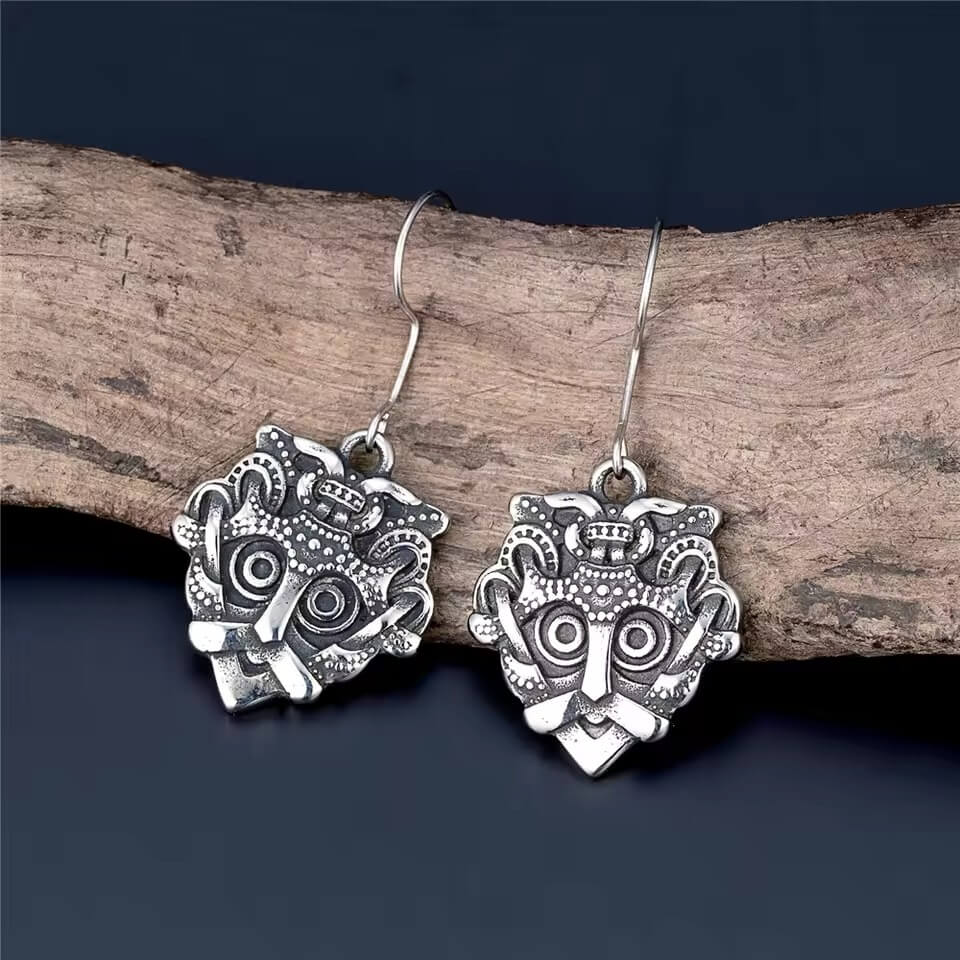 Viking Odin Mask Stainless Steel Earrings