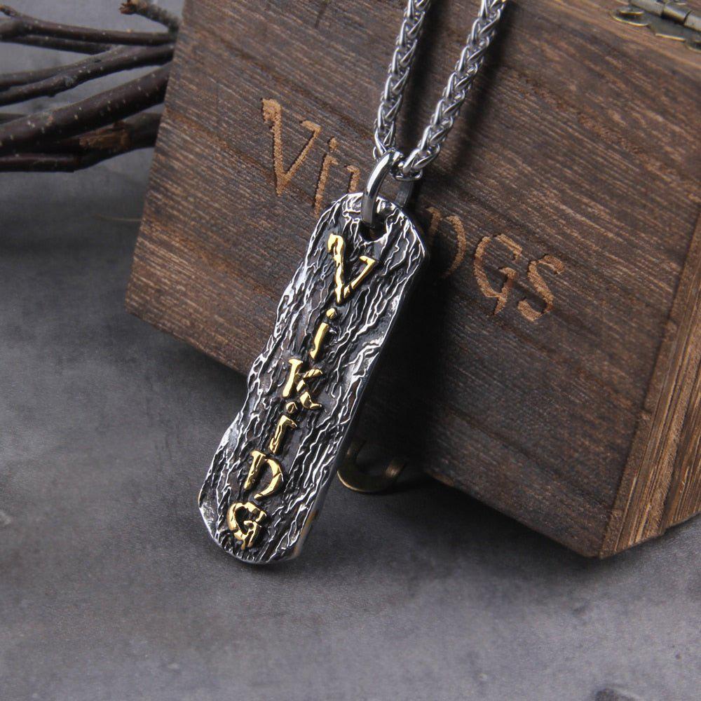 Viking Pendant and Link Chain Necklace With Wooden Box-2