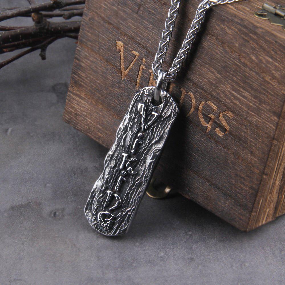 Viking Pendant and Link Chain Necklace With Wooden Box-3