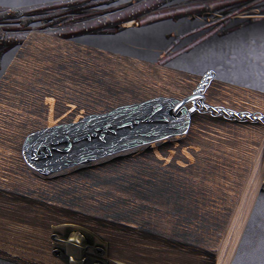 Viking Pendant and Link Chain Necklace With Wooden Box-8