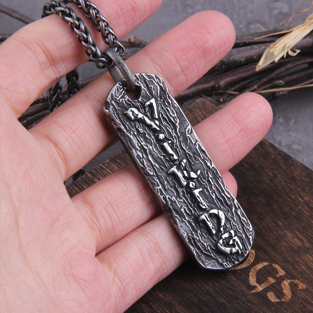 Viking Pendant and Link Chain Necklace With Wooden Box-9