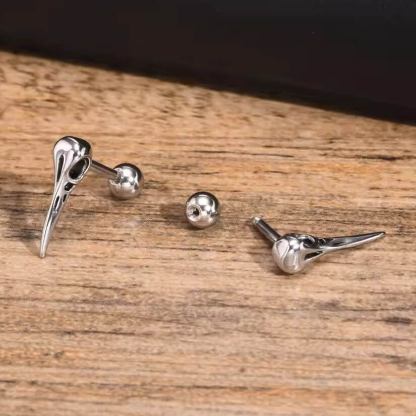 Viking Raven Skull Stud Earrings