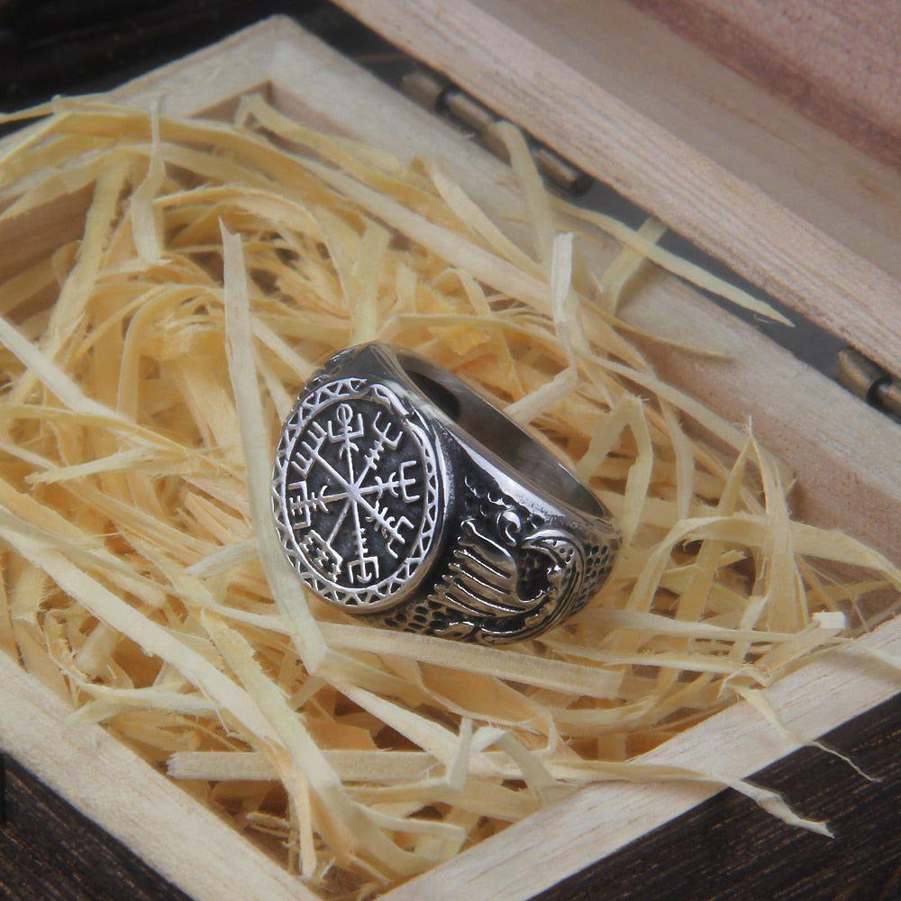 Viking Reaver Ouroboros Viking Vegvisir and Drakkar Signet Ring