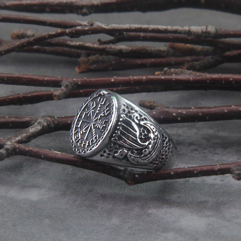 Viking Reaver Ouroboros Viking Vegvisir and Drakkar Signet Ring