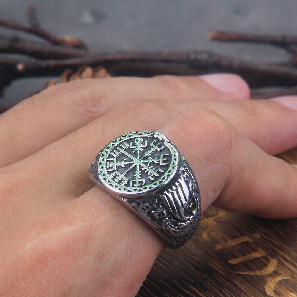 Viking Reaver Ouroboros Viking Vegvisir and Drakkar Signet Ring