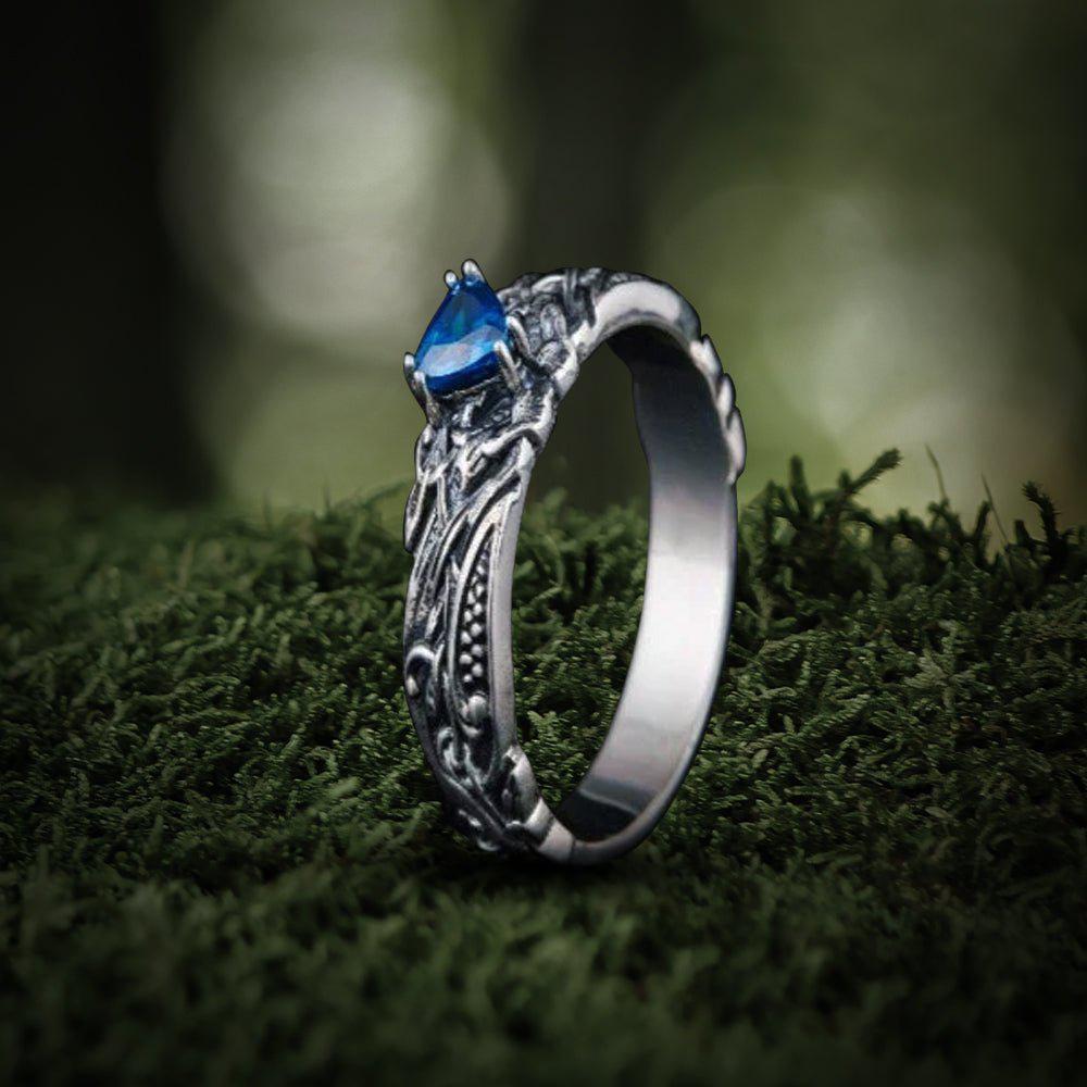 Viking Ring with Blue Gem Sterling Silver Jewelry-1
