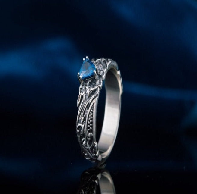 Viking Ring with Blue Gem Sterling Silver Jewelry-2