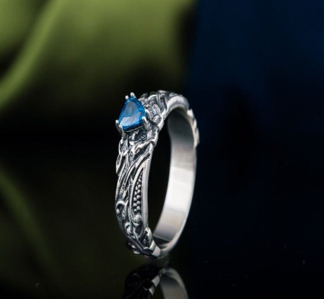 Viking Ring with Blue Gem Sterling Silver Jewelry-4