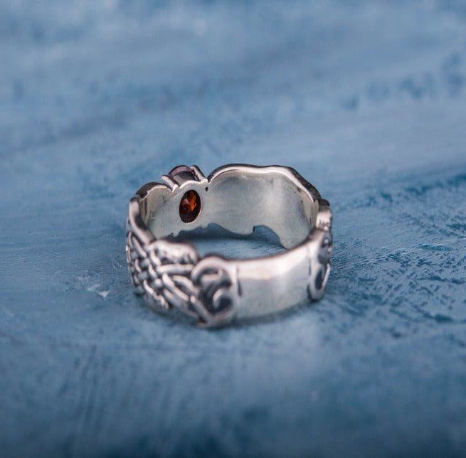 Viking Ring with CZ and Norse Ornament Sterling Silver Viking Jewelry-5