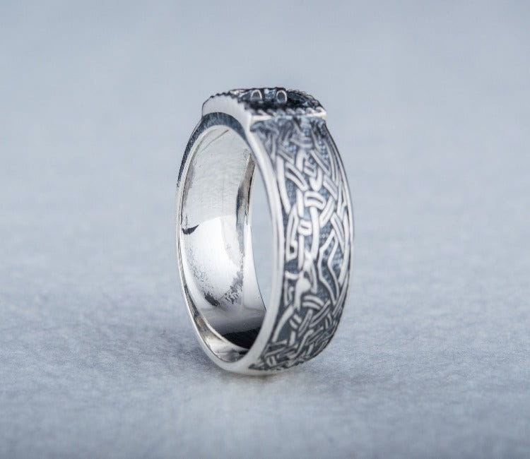 Viking Ring with Laguz Rune and Norse Ornament Sterling Silver Jewelry-3