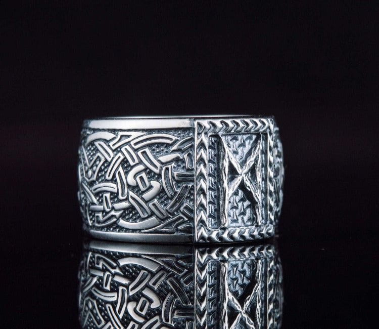 Viking Ring with Mannaz Rune and Norse Ornament Sterling Silver Jewelry-6