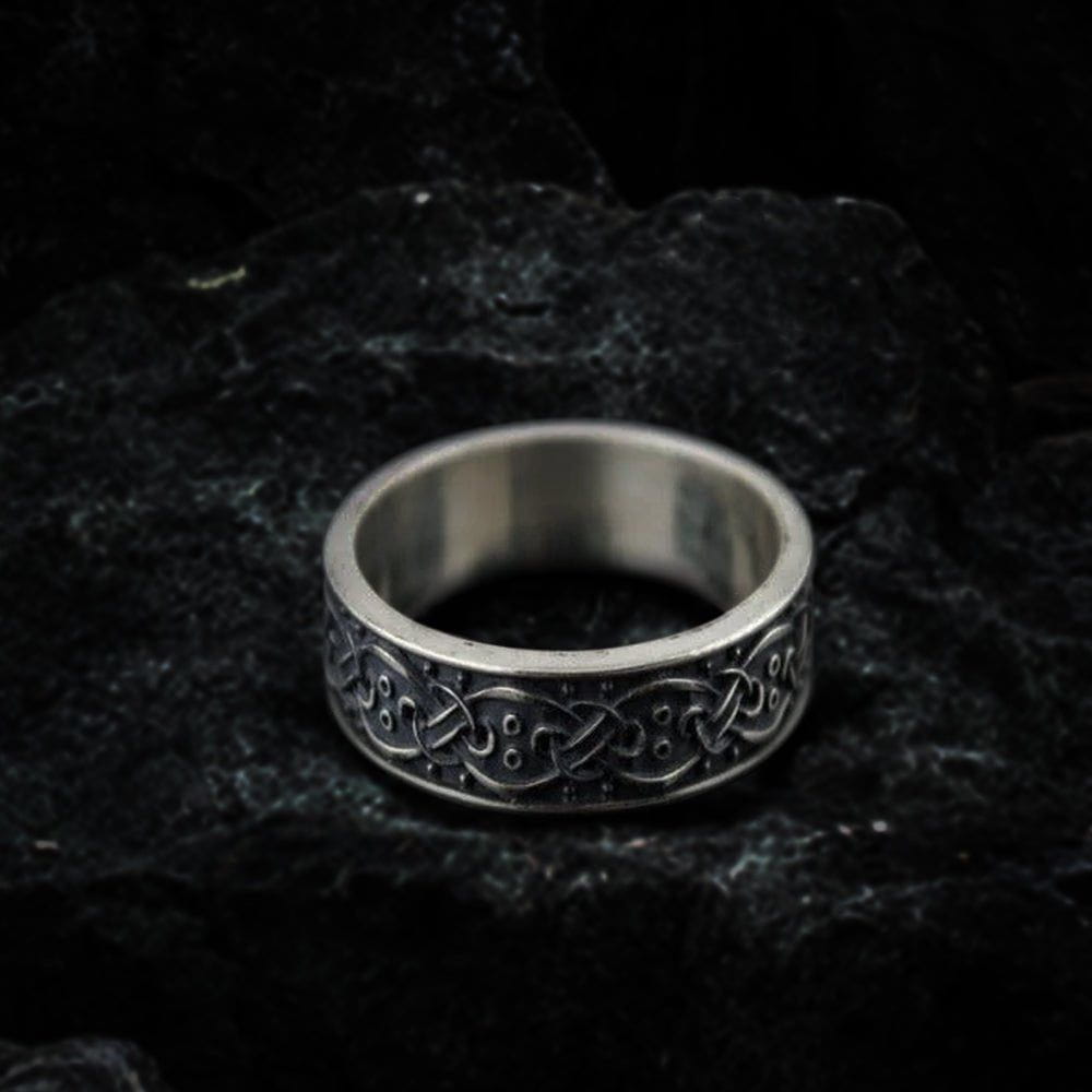 Viking Ring with Scandinavian Ornament Sterling Silver Unique Jewelry-1