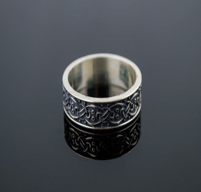 Viking Ring with Scandinavian Ornament Sterling Silver Unique Jewelry-2