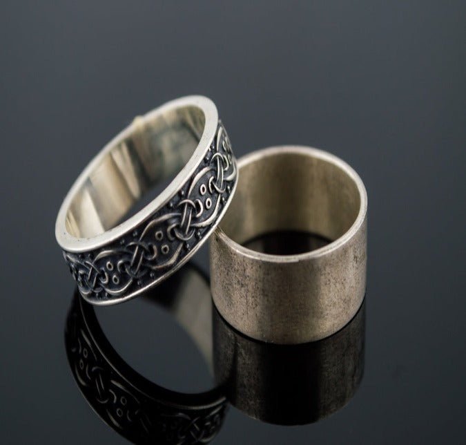 Viking Ring with Scandinavian Ornament Sterling Silver Unique Jewelry-3