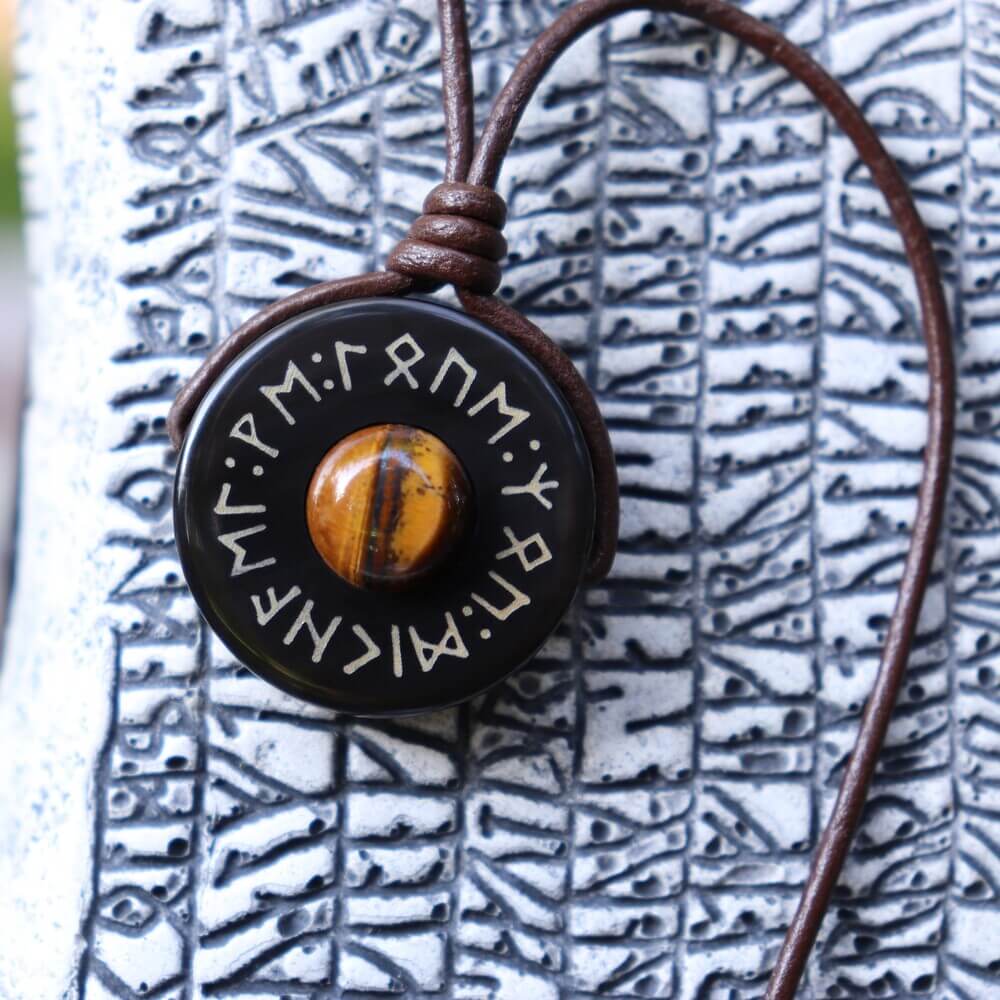 Viking Rune Circle Pendant Necklace with Natural Gemstone