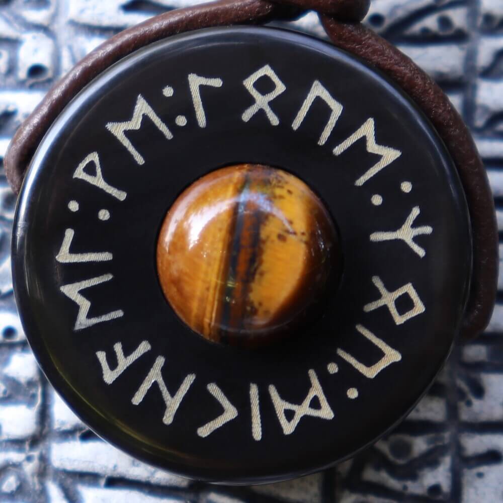 Viking Rune Circle Pendant Necklace with Natural Gemstone