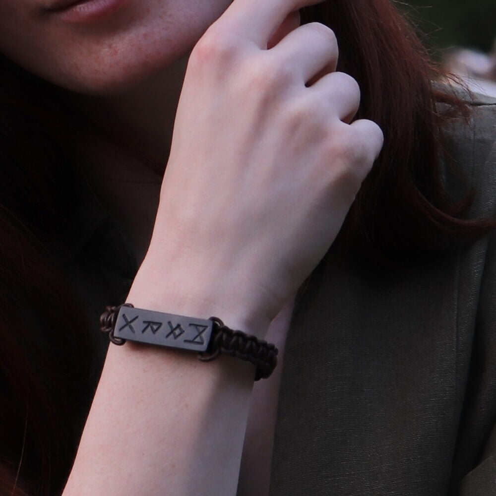 Viking Rune Cord Bracelet with Black Buffalo Horn