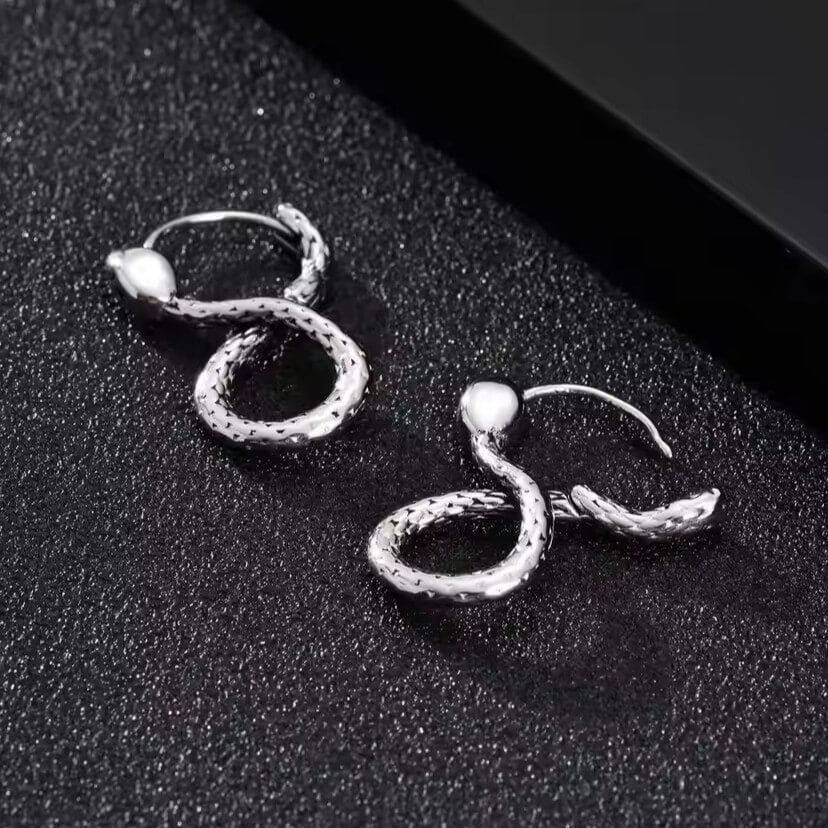 Viking Serpent Hoop Earrings | Textured Scale Design