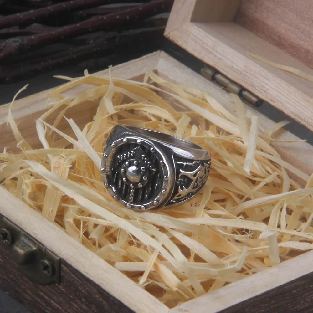 Viking Shield Ring with Tyr Rune