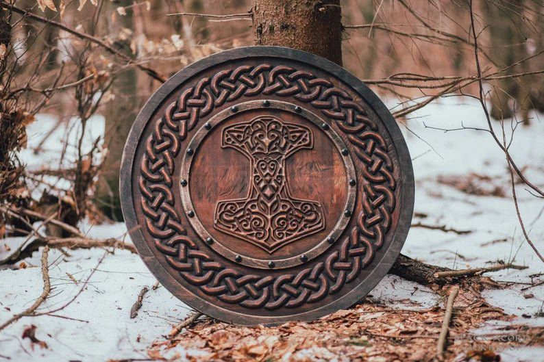 Viking Shield With Carved Hammer Of Thor - Mjolnir