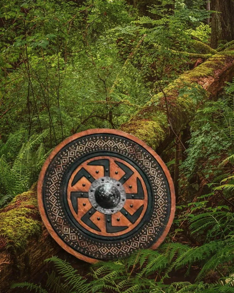 Viking Shield with Carved Kolovrat Symbol-2-Viking Warrior