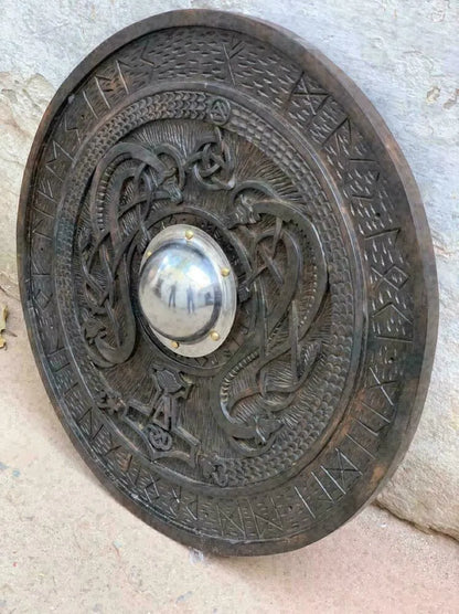 Viking Shield With Carved Norse Runic Ornaments-3-Viking Warrior