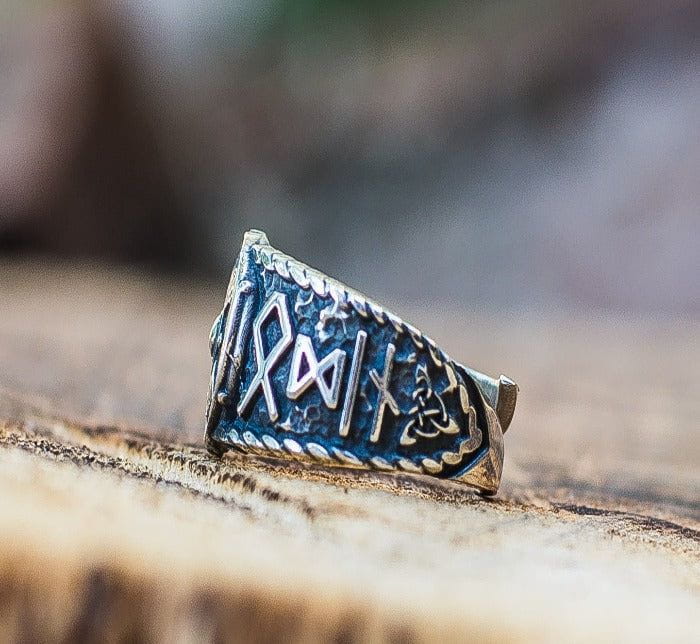 Viking Shield With HAIL ODIN Runes Sterling Silver Ring-2