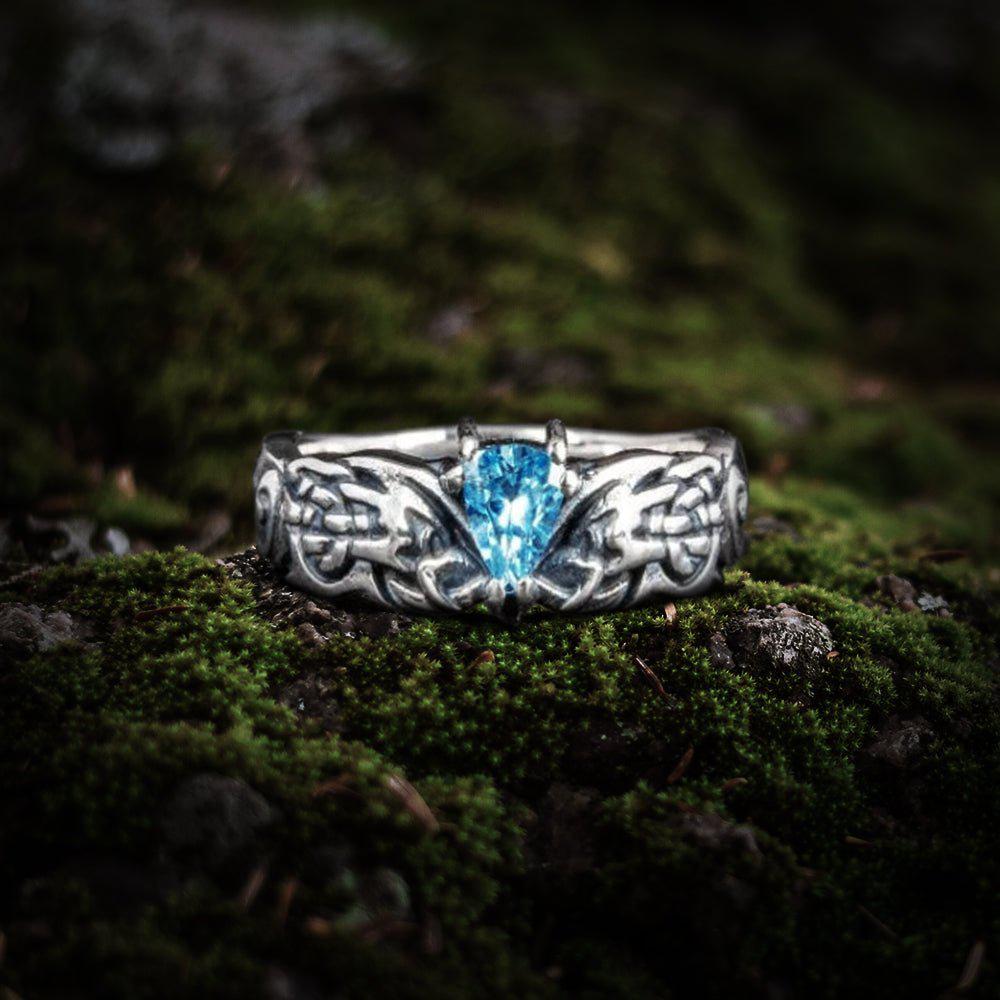 Viking Silver Ring with Blue Cubic Zirconia-1