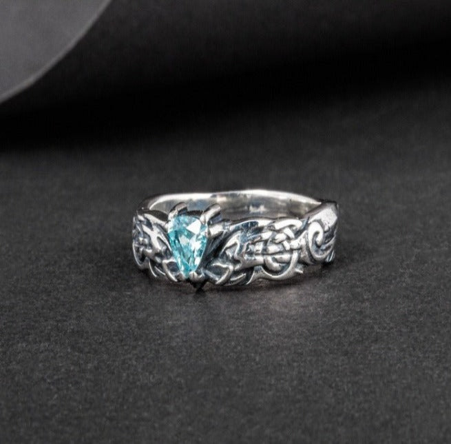 Viking Silver Ring with Blue Cubic Zirconia-3
