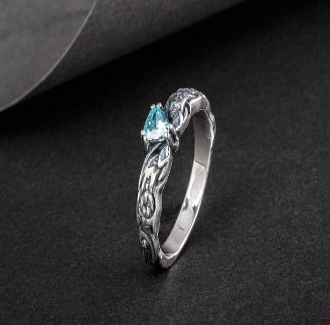 Viking Silver Ring with Blue Cubic Zirconia-4