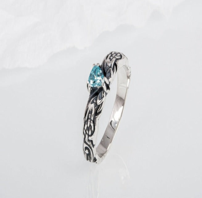 Viking Silver Ring with Blue Cubic Zirconia-5