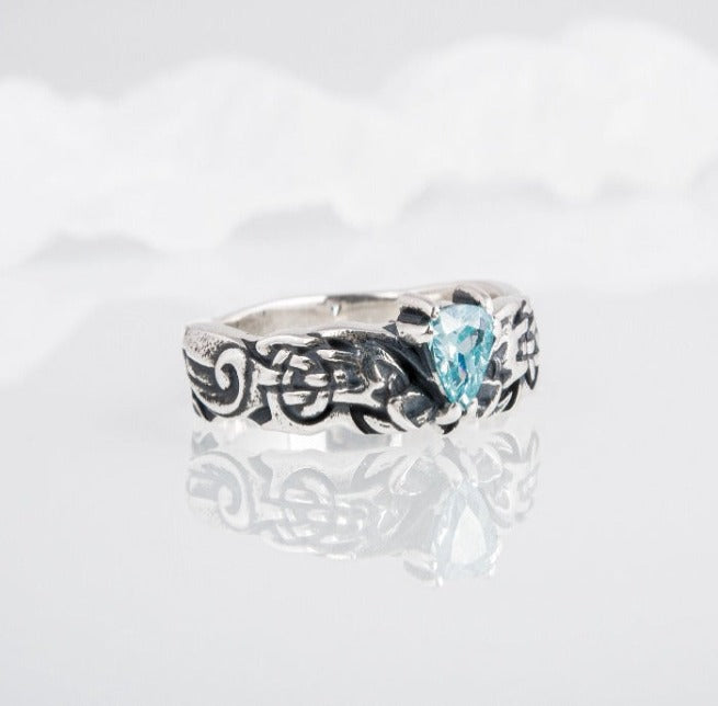 Viking Silver Ring with Blue Cubic Zirconia-6