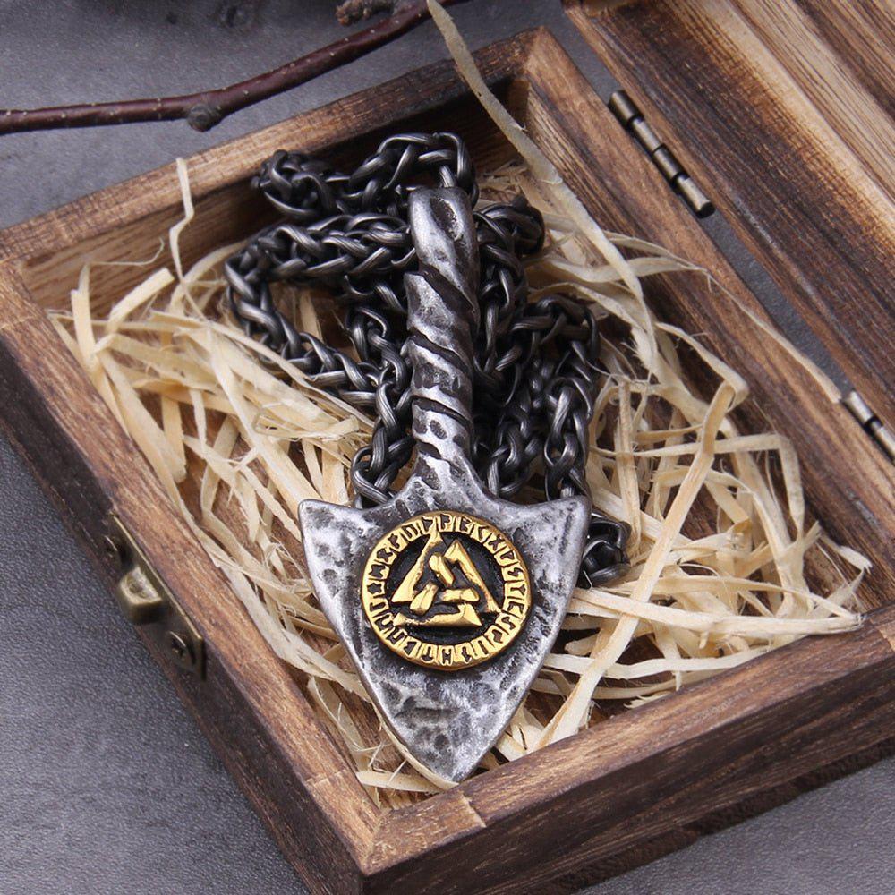 Viking Spearhead Valknut Amulet Necklace
