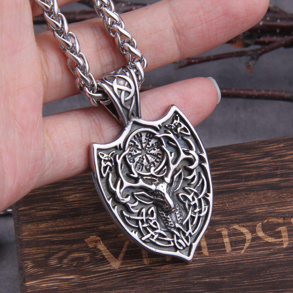 Viking Stag Shield Protection Rune Necklace