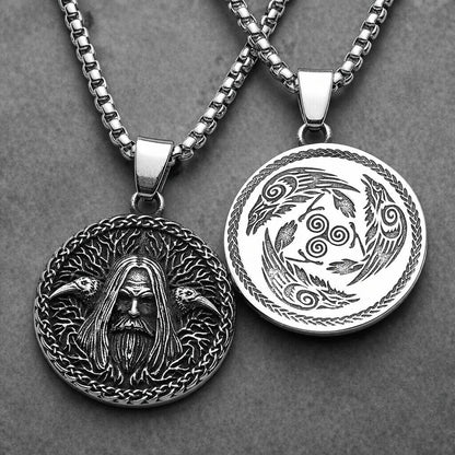 Viking Stainless Steel Odin Raven Necklace