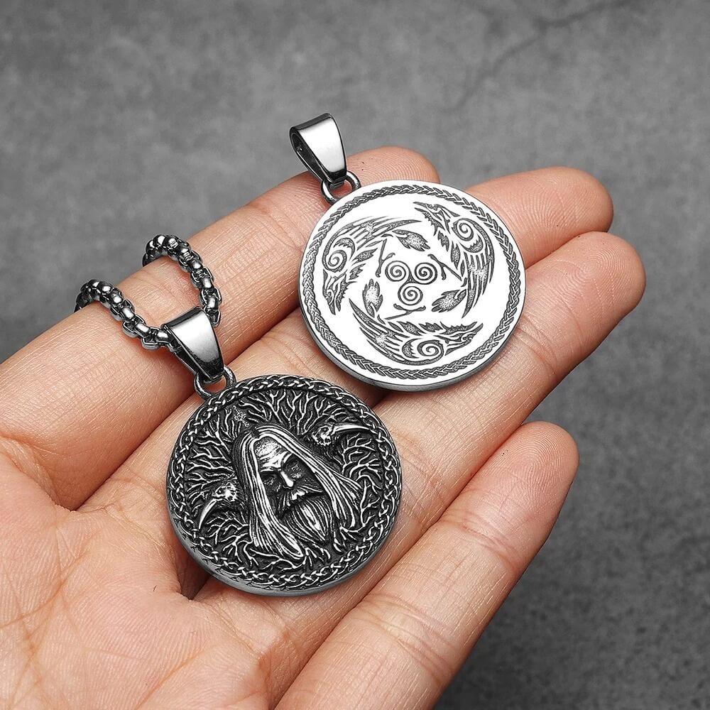 Viking Stainless Steel Odin Raven Necklace