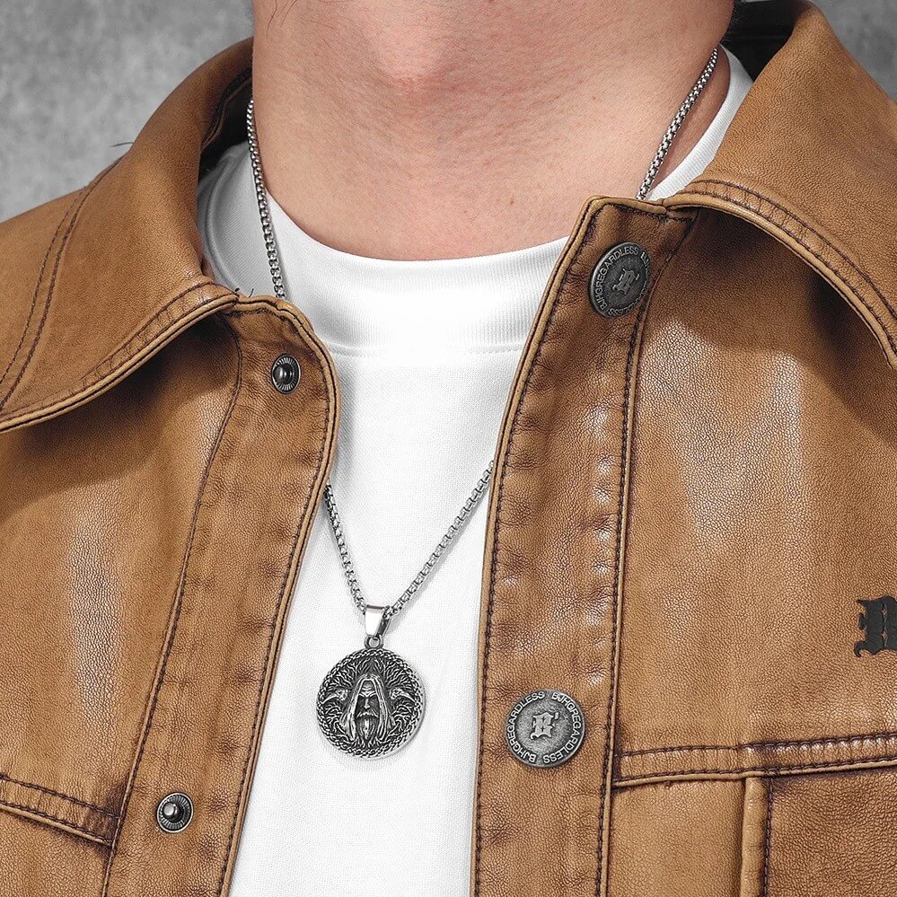 Viking Stainless Steel Odin Raven Necklace